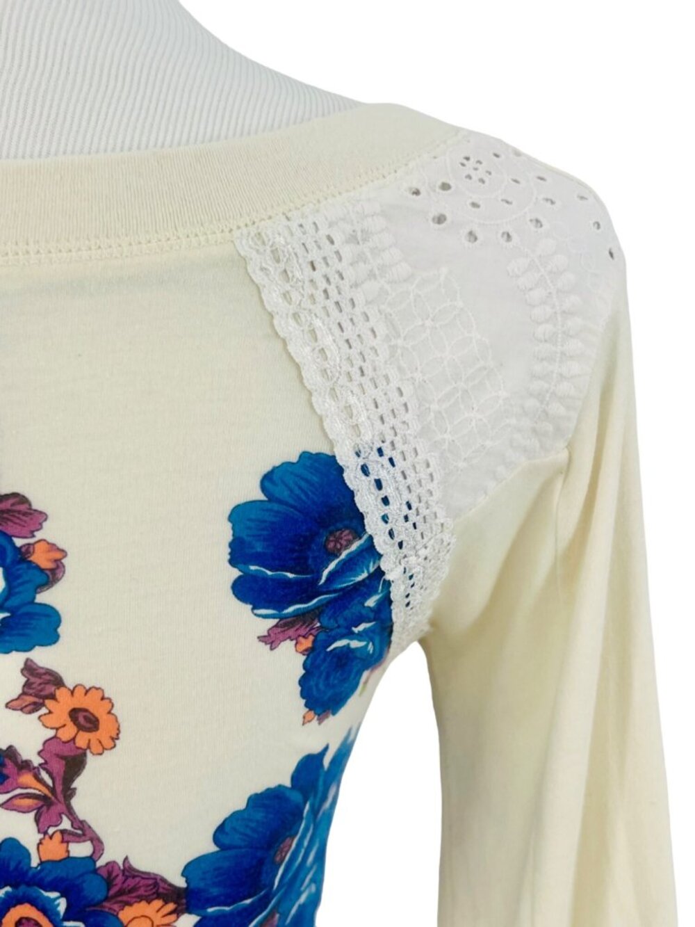 RARE VTG Free People Floral Crochet-Lace Shoulder Tunic Top | Boho Cottagecore S - Picture 10 of 13